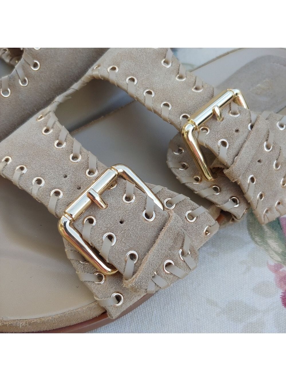 Zara Tan Suede Double Strap Slide Sandals with Gromets Women's size US 11 Euro 4 - Picture 10 of 17